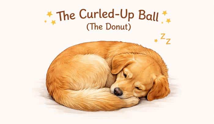 Dog curled in a donut shape conserves heat and protects vital organs