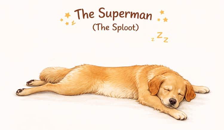 Dog in the superman or sploot position playful, energetic, and ready to spring into action