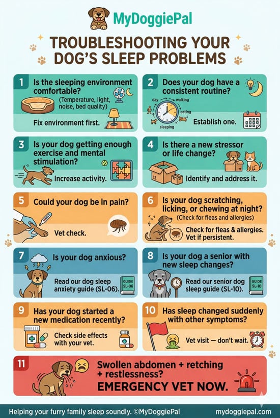 Dog sleep troubleshooting checklist work through these steps to identify why your dog isn’t sleeping