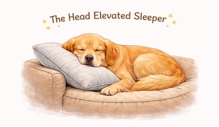  Dog sleeping with head elevated on a cushion comfort preference or possible breathing support