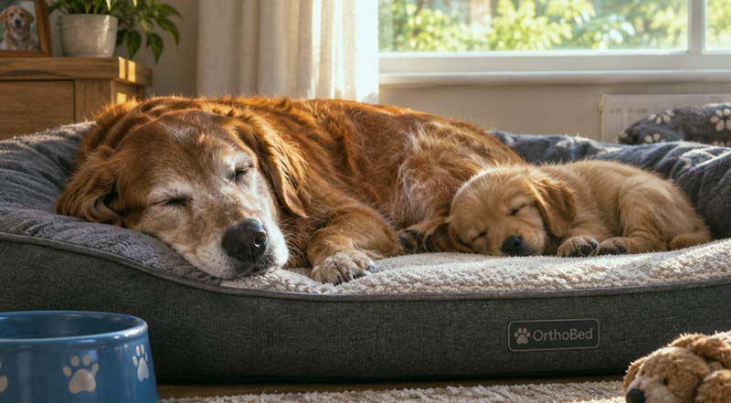 dog circadian rhythm senior dog and puppy sleeping