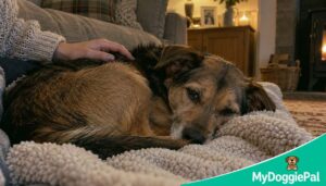 rescue dog sleep problems newly adopted dog resting on blanket in new home